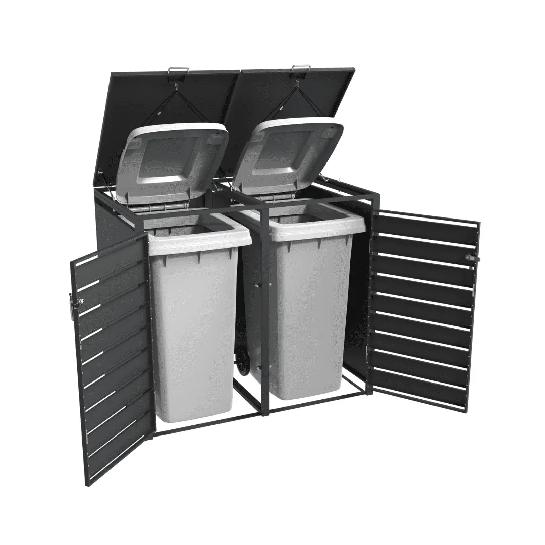 Double Bin Storage with Lid – Woodgrain & Charcoal - Image 4