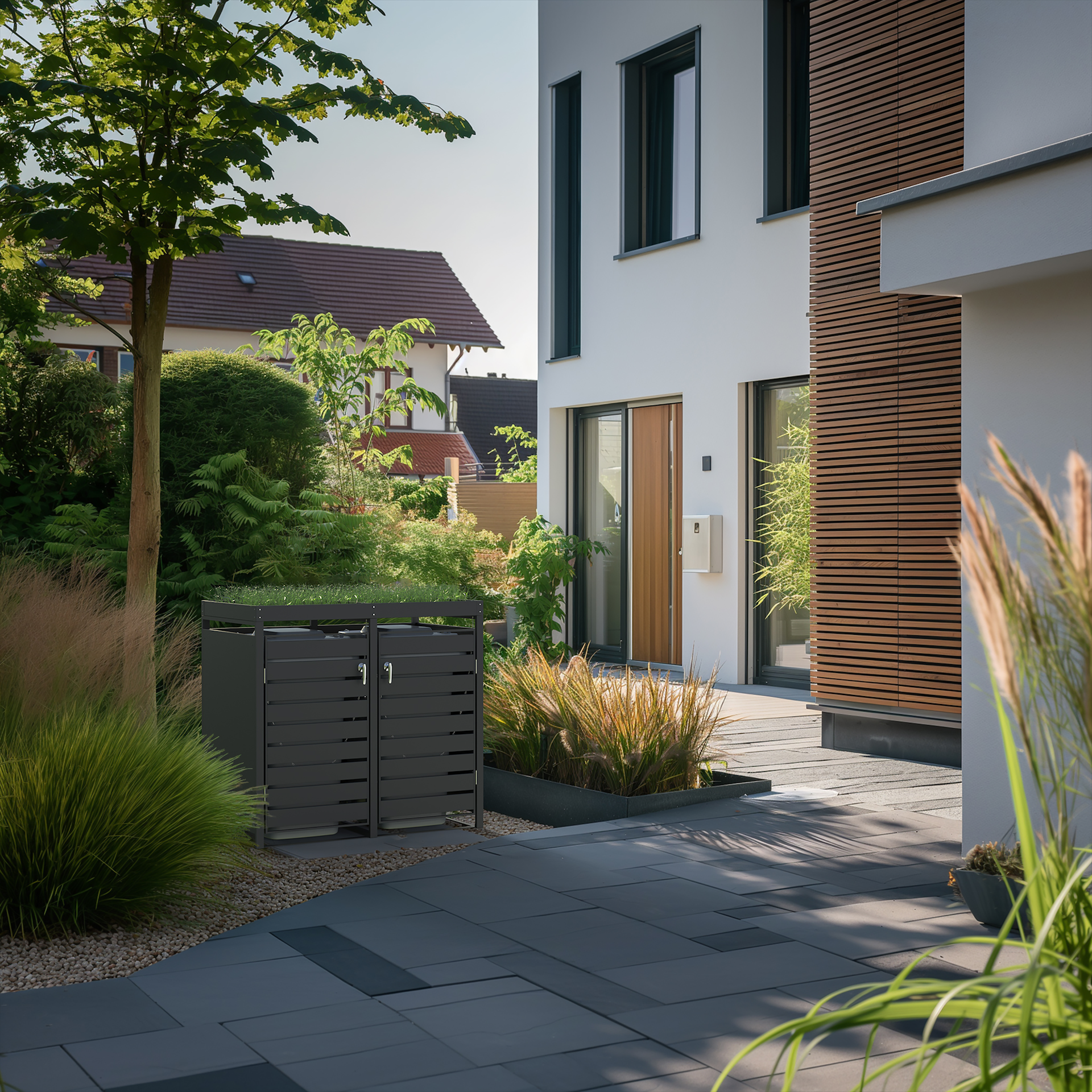 Double Bin Storage with Planter – Charcoal - Image 9