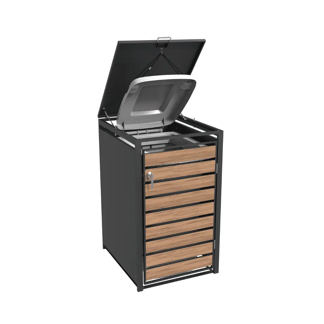 Single Bin Storage with Lid – Woodgrain & Charcoal - Image 3