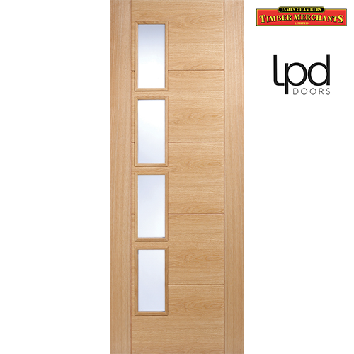 LPD Pre-finished Oak Vancouver Glazed 4L Clear Glass Offset Internal Door